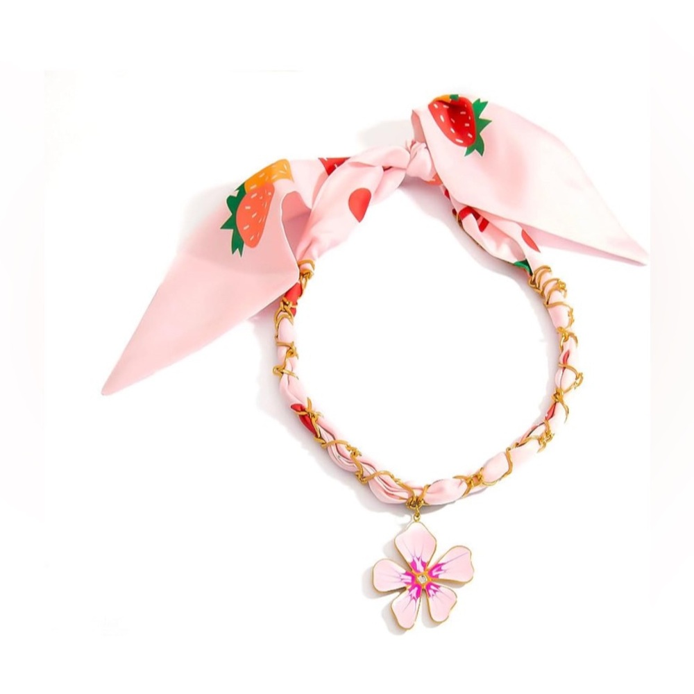Pink Floral Necklace with Gold Accents